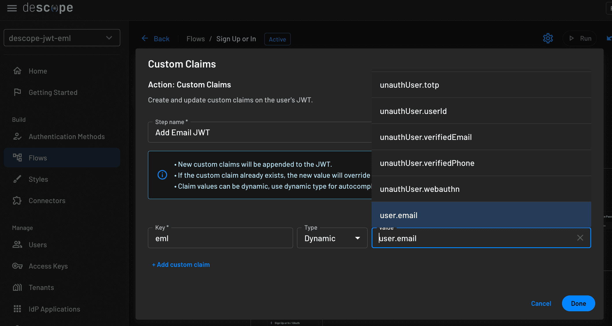 Custom Claims Popup