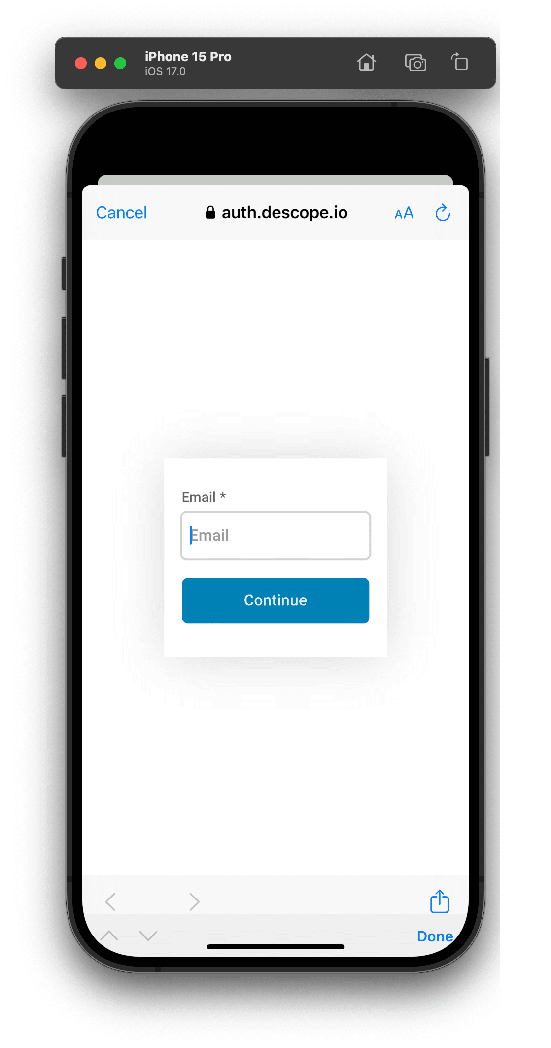 Expo app login screen Descope