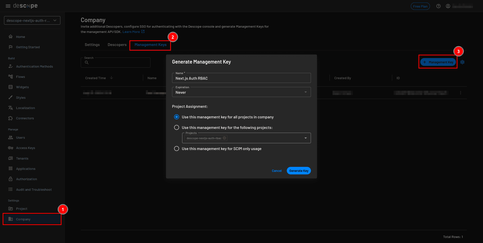 Fig: Generating a management key