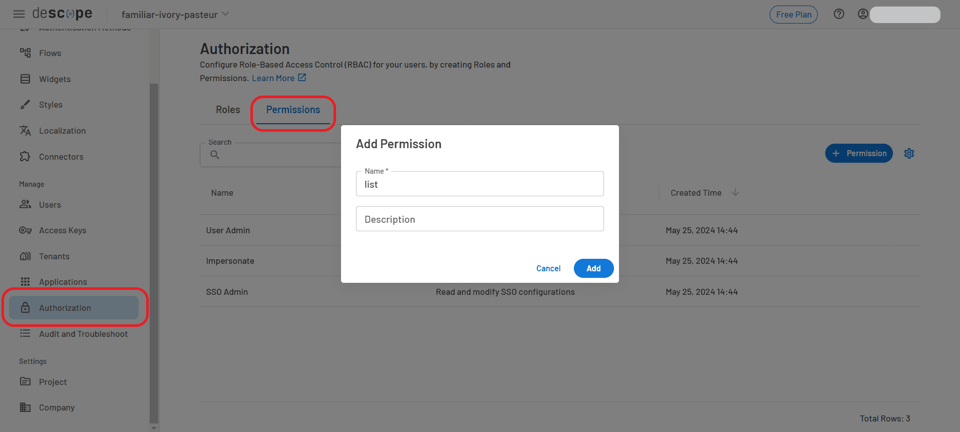 Adding a permission