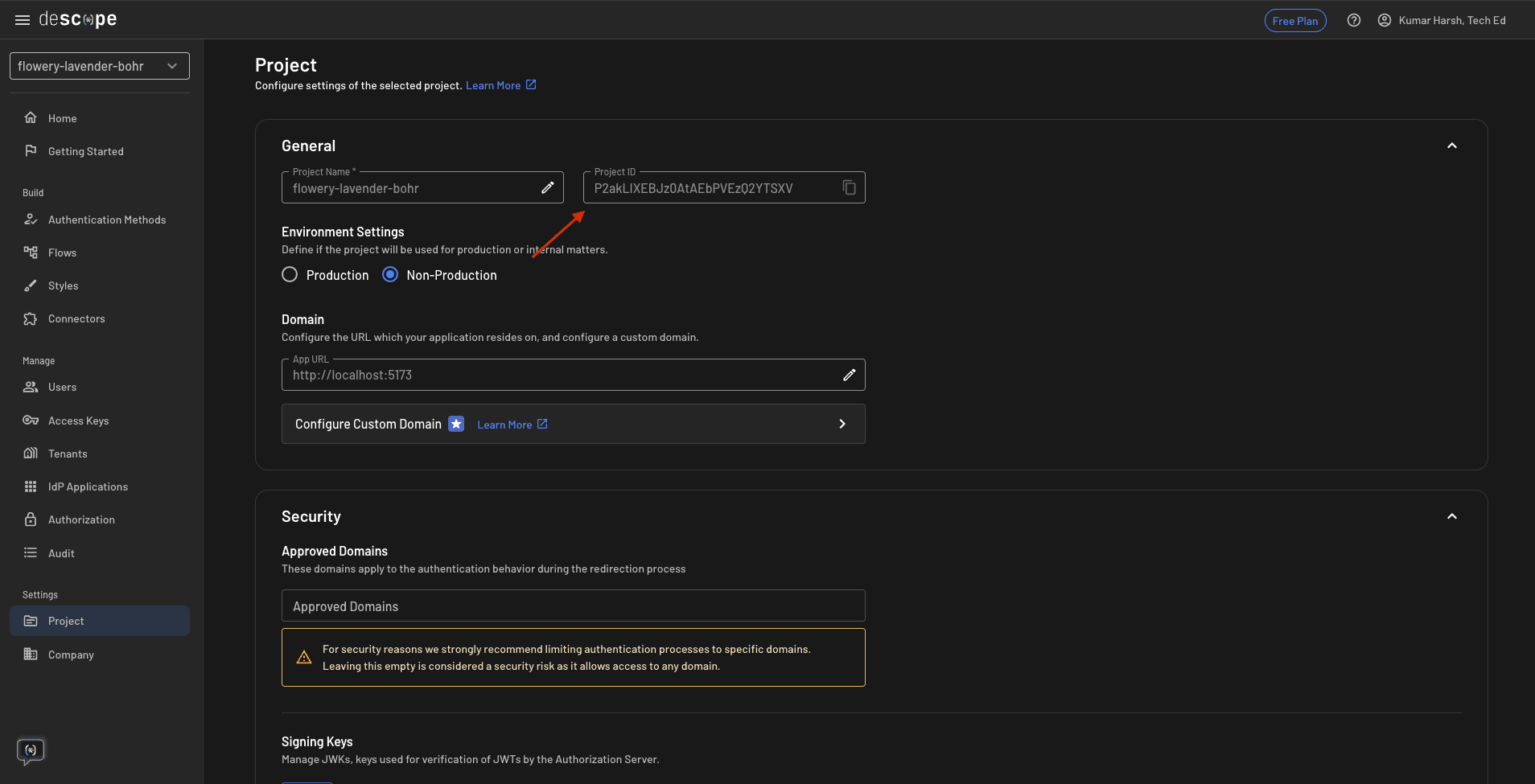 Descope react tutorial project ID