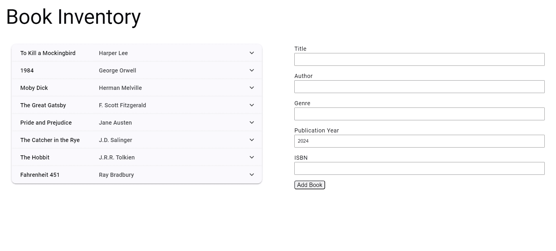 Book Inventory Angular application