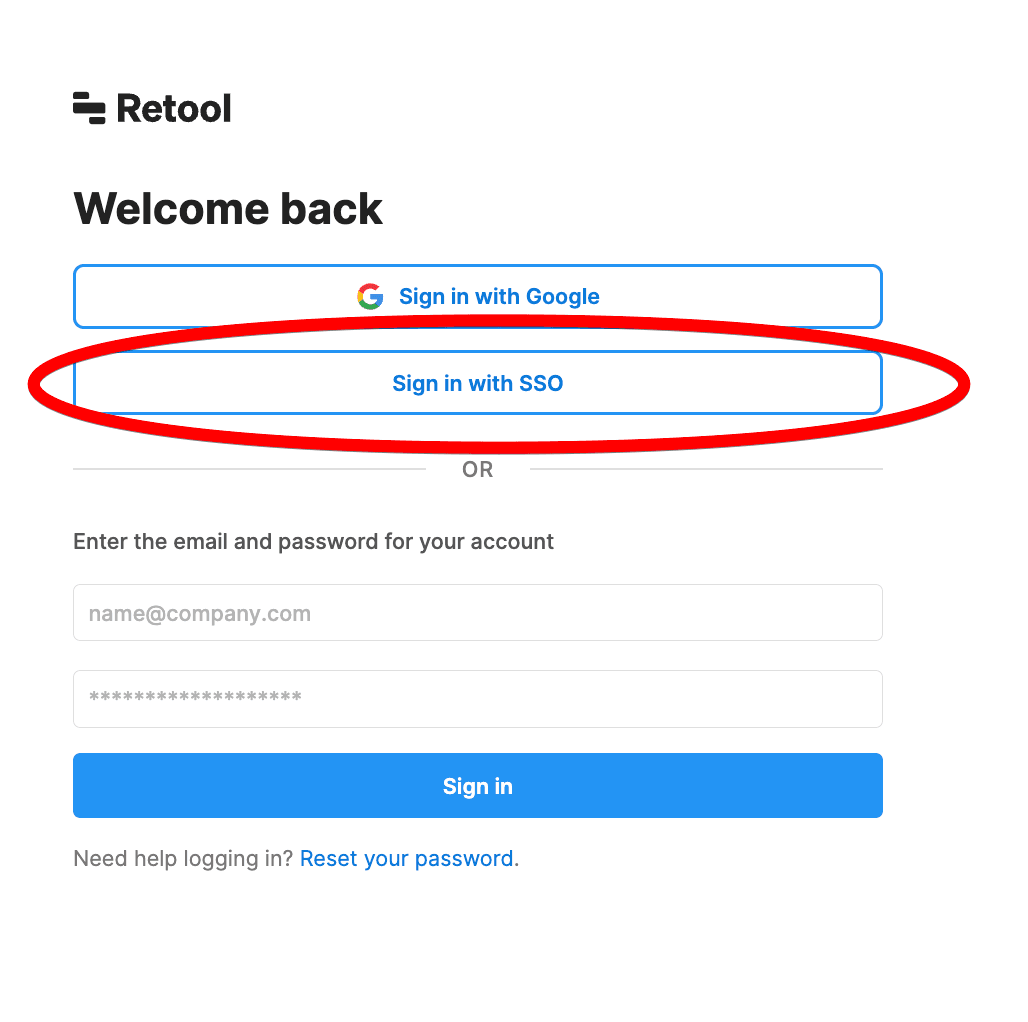 SSO Retool login page