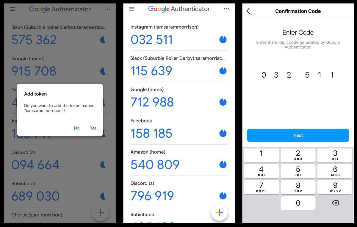 Fig: Screenshots of Google Authenticator with TOTP codes (Source: Vox)