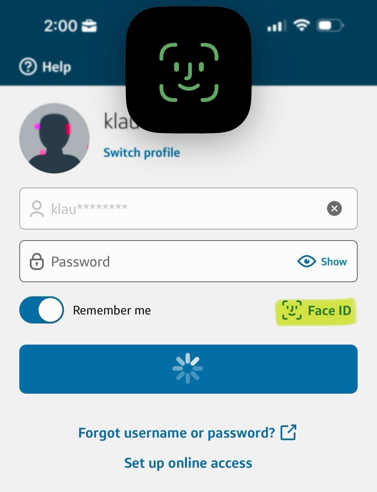 Example of biometric authentication on the Capital One mobile app