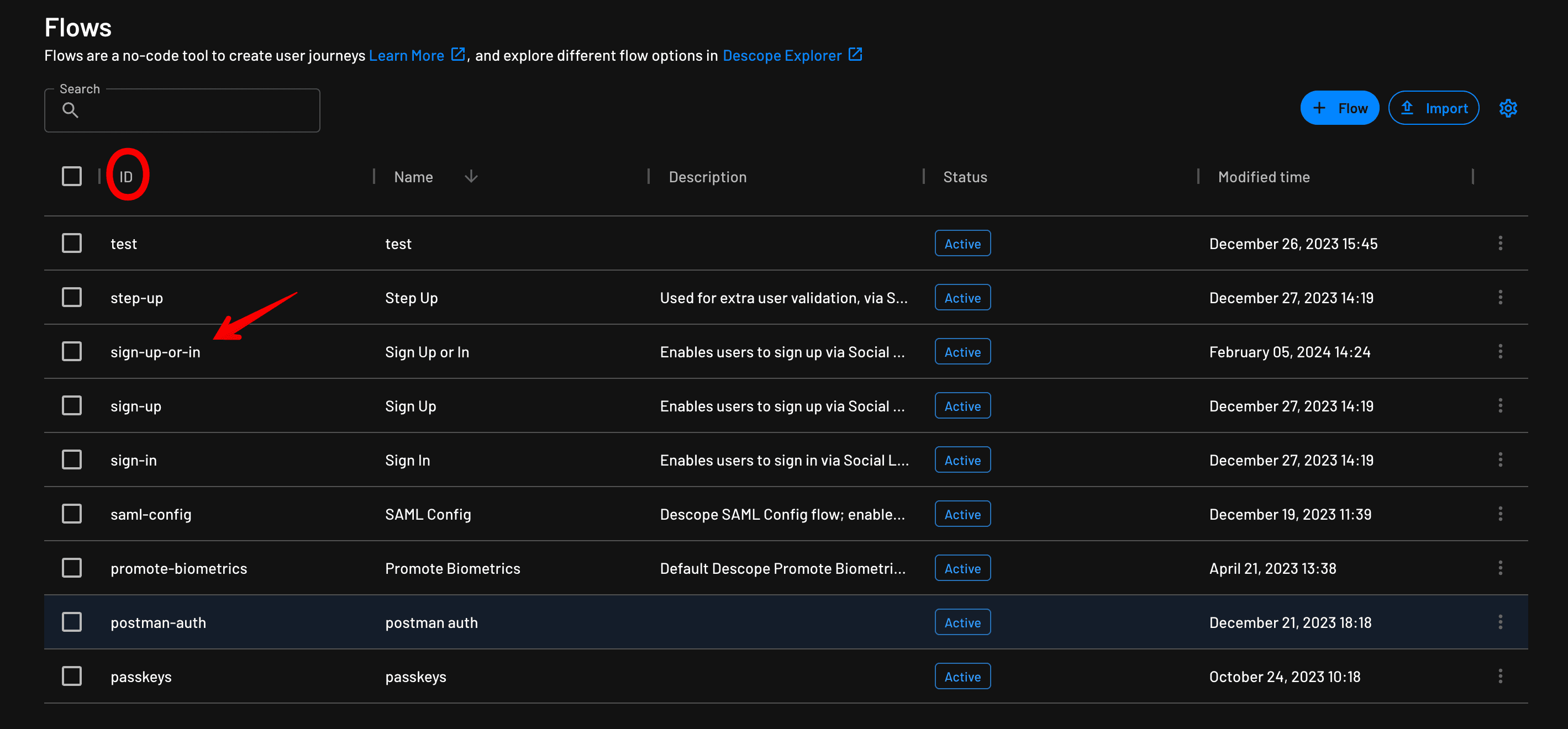 Descope Flow IDs