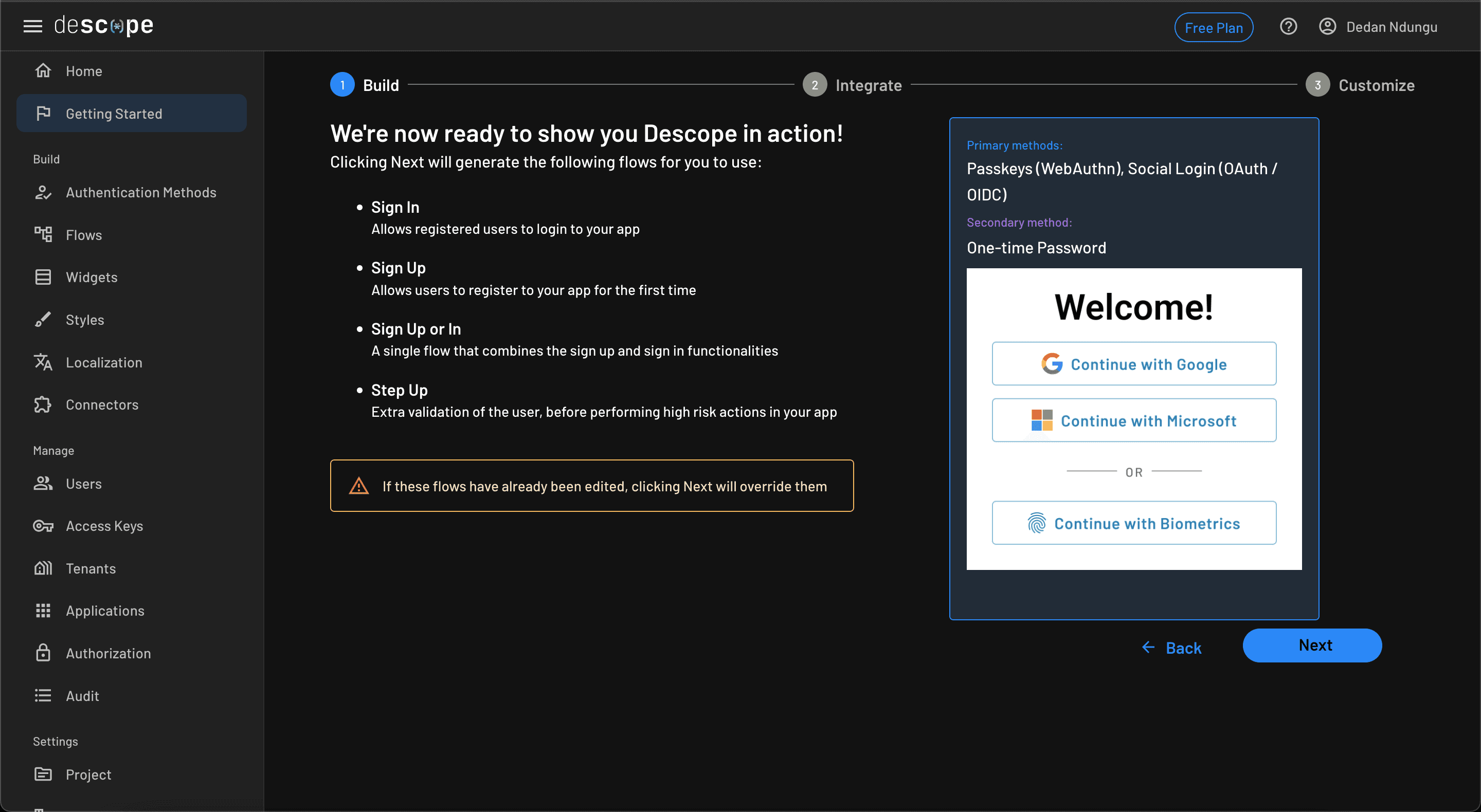 Descope dashboard