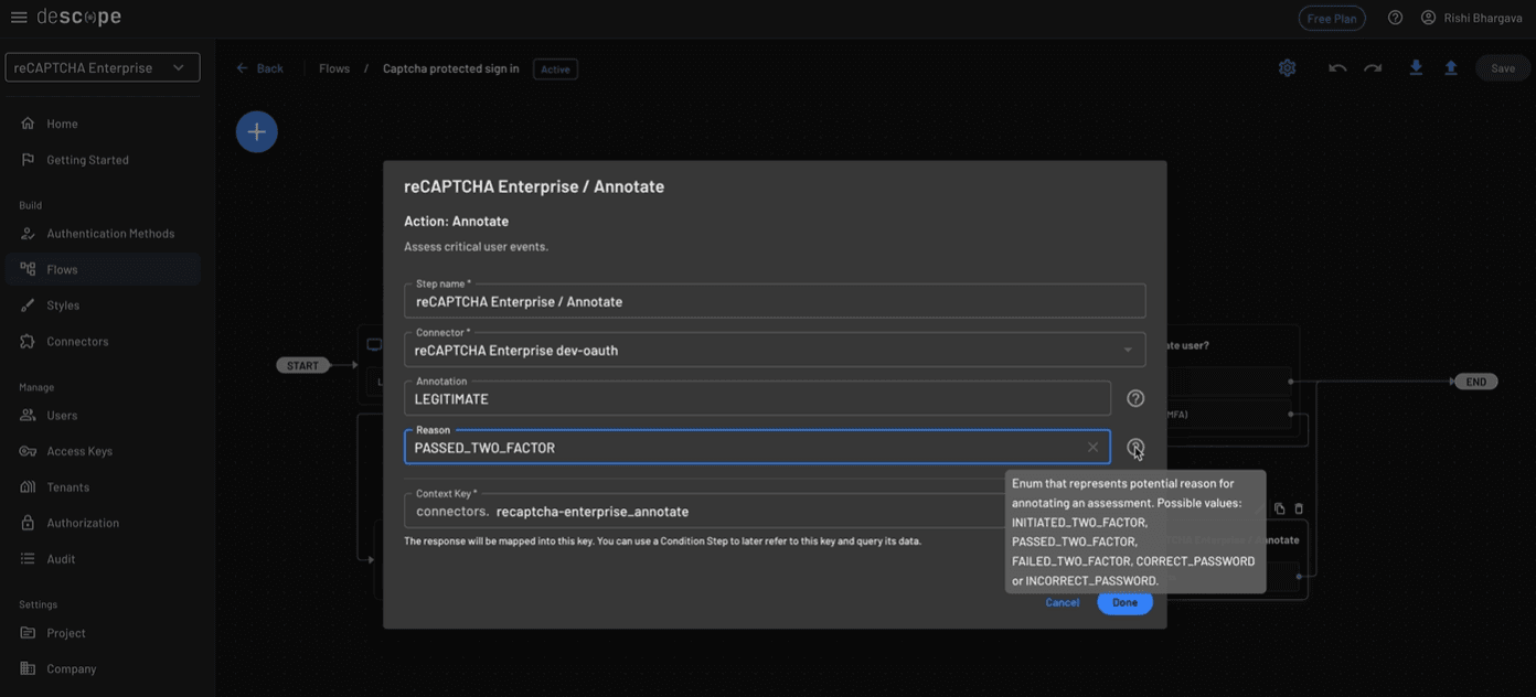 reCAPTCHA Annotate action