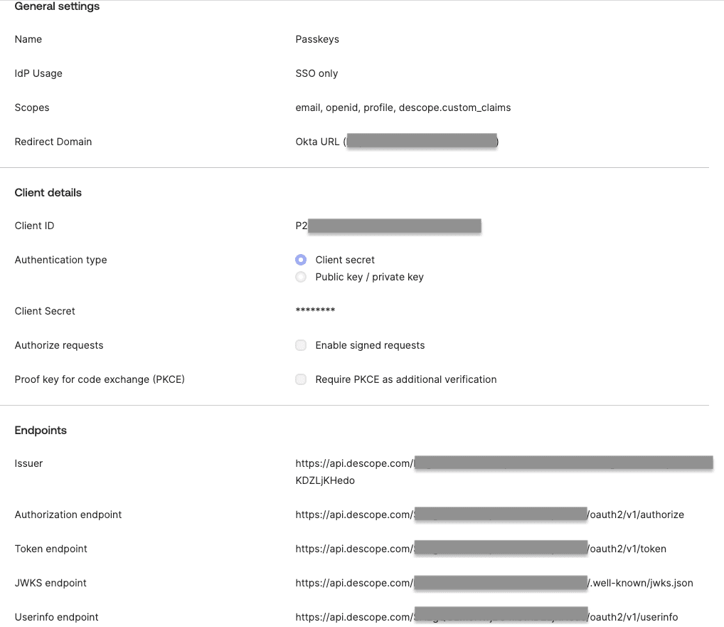 Fig: Okta IdP configuration with endpoints added
