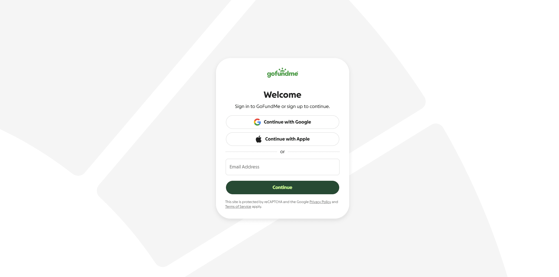 GoFundMe Login Screen