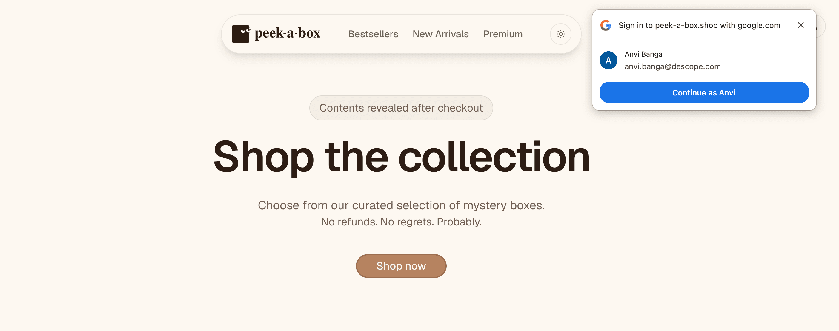 Peek-a-box One Tap Example
