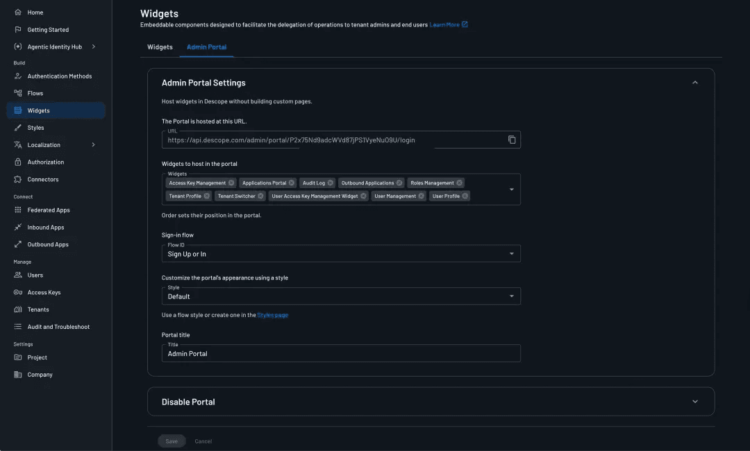 Descope Admin Portal settings