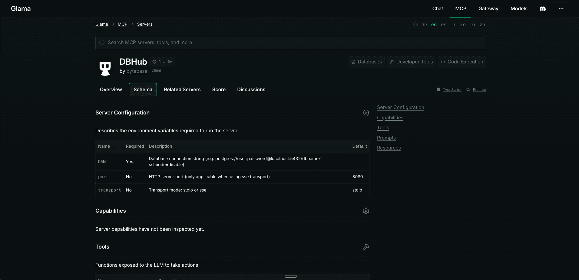 Fig: Attempting to install the DBHub MCP server from Glama