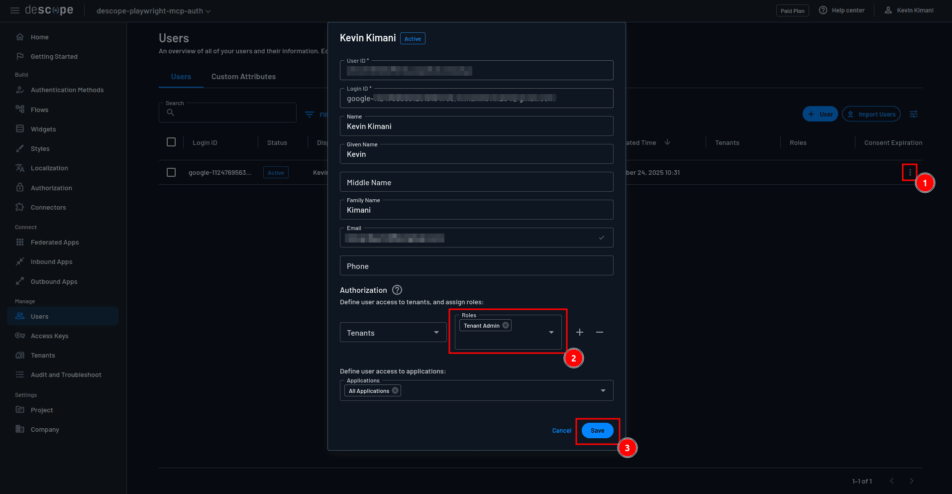 Fig: Assigning the Tenant Admin role to the user
