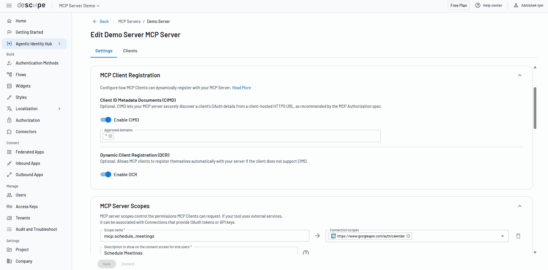Defining an MCP server in Descope for auth and access control