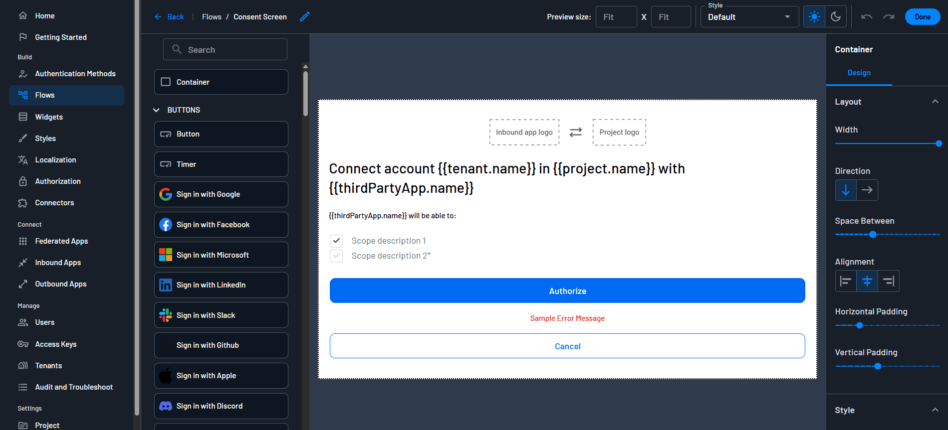 Inbound Apps Consent Screen Builder