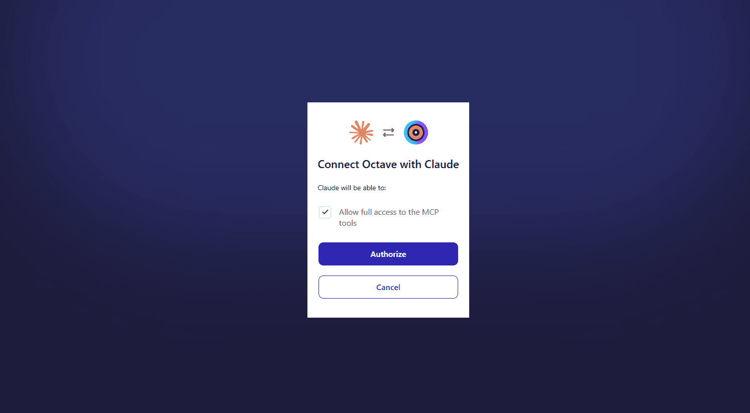 Octave MCP Auth Screen